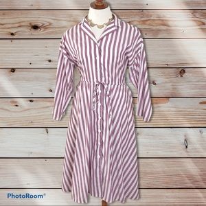 Vtg 80s Shirt Dress Stripes Secretary Nautical